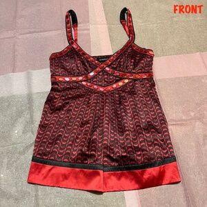 bebe Y2K Red and Black Silk Tank Top